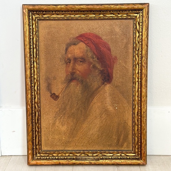 Vintage framed painting “The Contented Man” - Picture 2 of 10